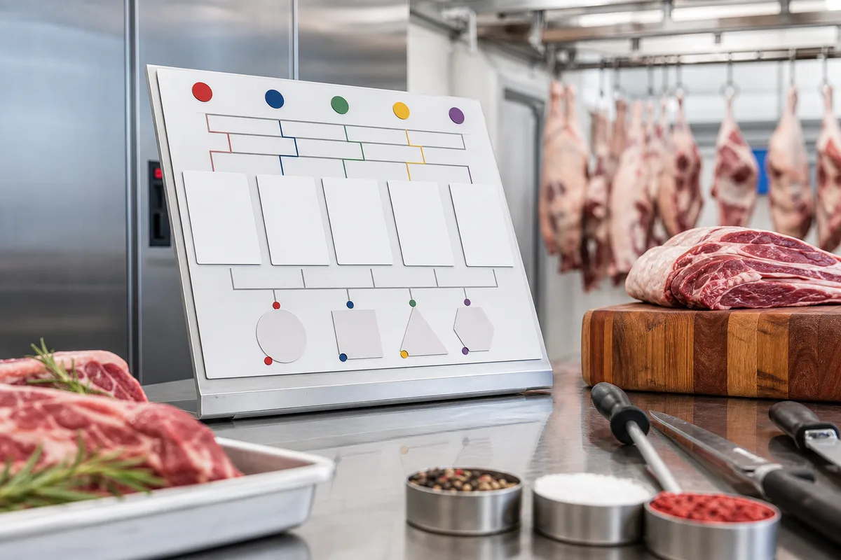 Panneau d&rsquo;information sur la tracabilite dans un atelier de decoupe