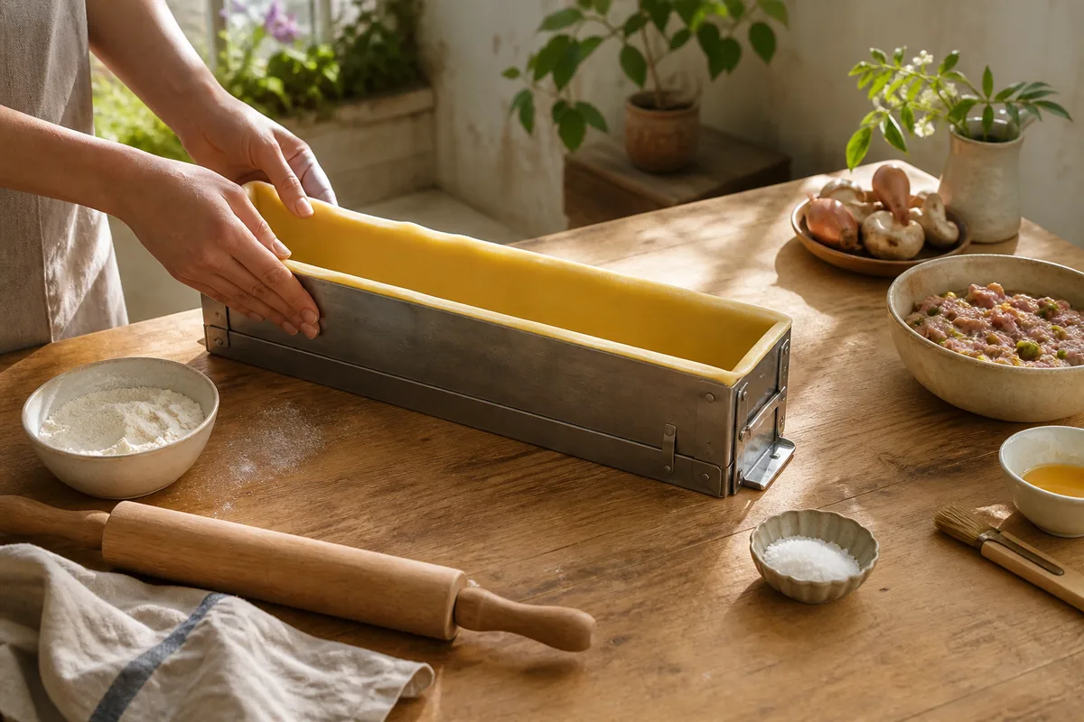 Fonçage d&rsquo;une pate a pate dans un moule rectangulaire a charniere